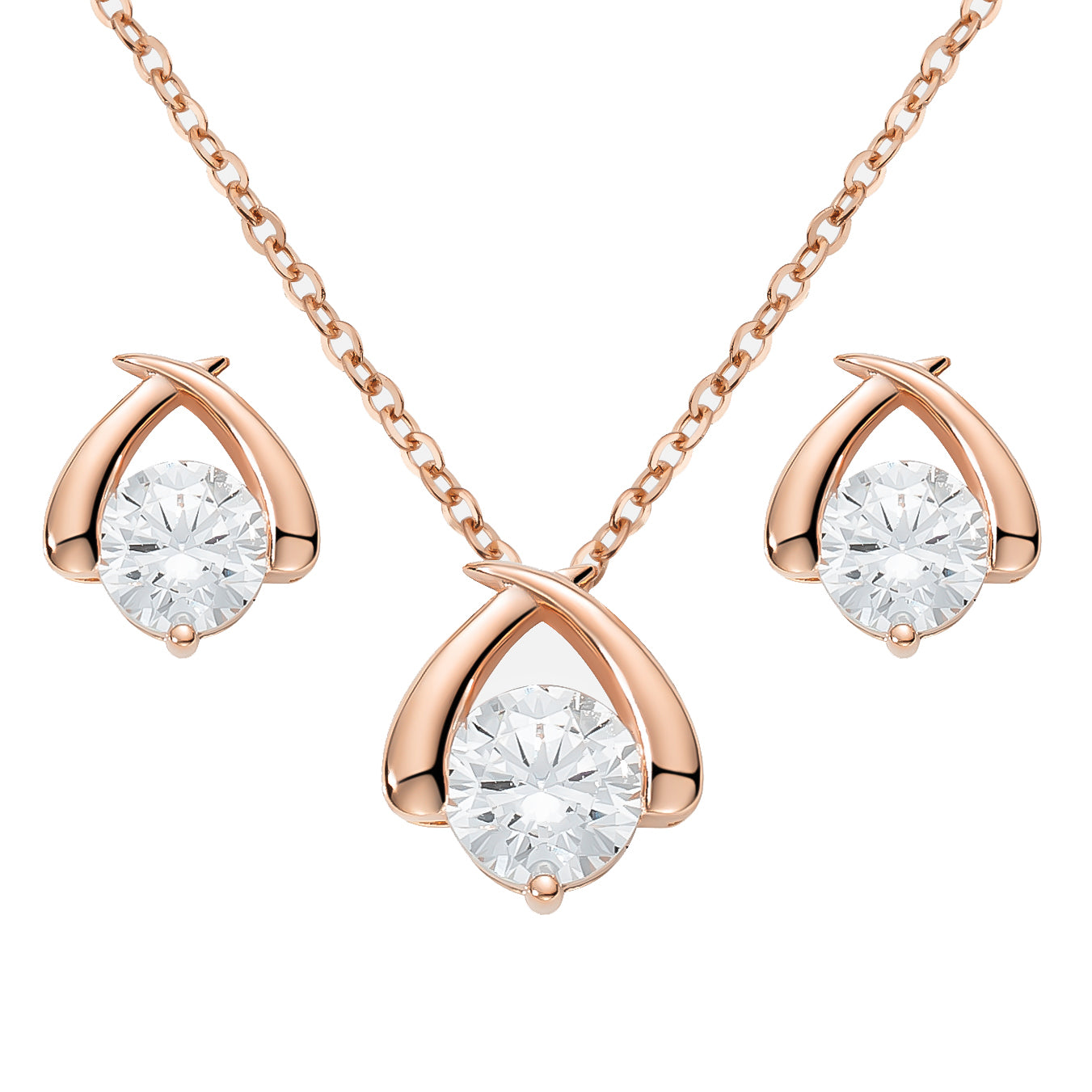 Blüte 2er Set aus 925 Silber: Anhänger und Ohrstecker mit mittigem Zirkonia und geschwungenem Design
