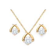 Blüte 2er Set aus 925 Silber: Anhänger und Ohrstecker mit mittigem Zirkonia und geschwungenem Design
