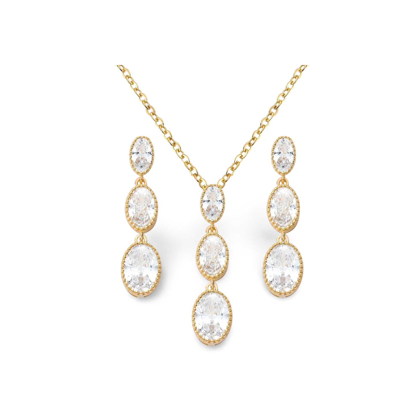 Ovalis 2er Set aus 925 Sterling Silber mit großen ovalen Zirkonia-Steinen in Kette und Ohrhängern
