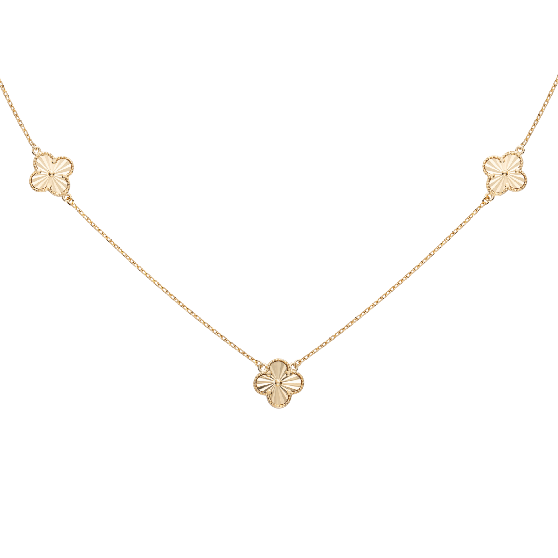 Yonca Halskette aus 925 Sterling Silber in Klee-Design mit drei feinen Elementen, goldfarben vergoldet, zart und elegant.