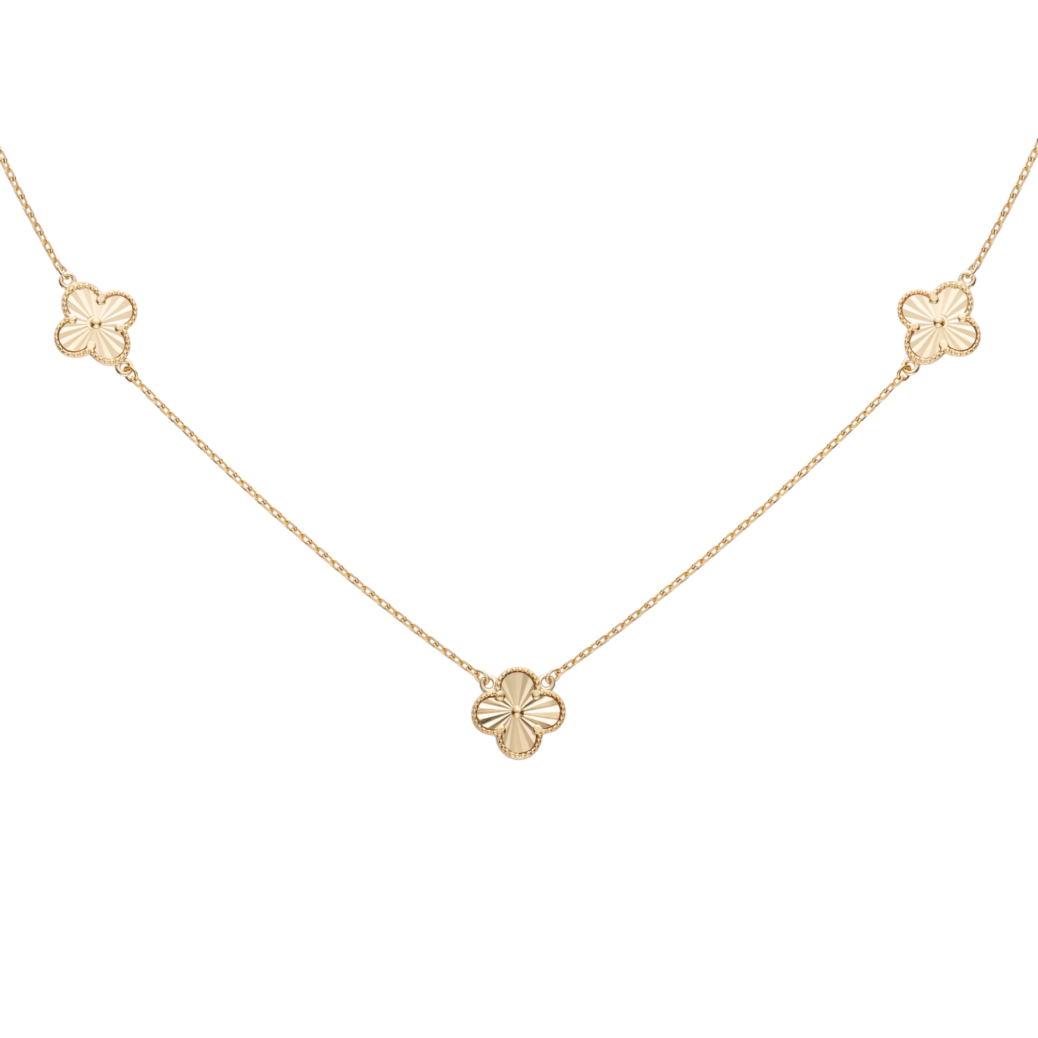 Yonca Halskette aus 925 Sterling Silber in Klee-Design mit drei feinen Elementen, goldfarben vergoldet, zart und elegant.