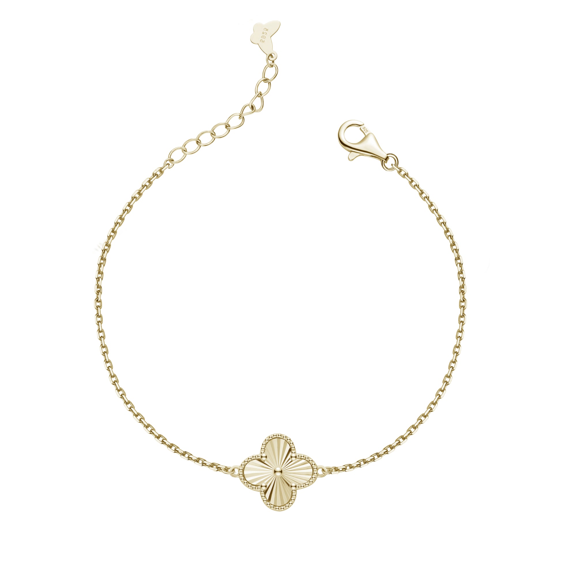 Zartes Yonca Kleeblatt-Armband aus 925 Sterling Silber mit feinem Relief auf filigraner Kette