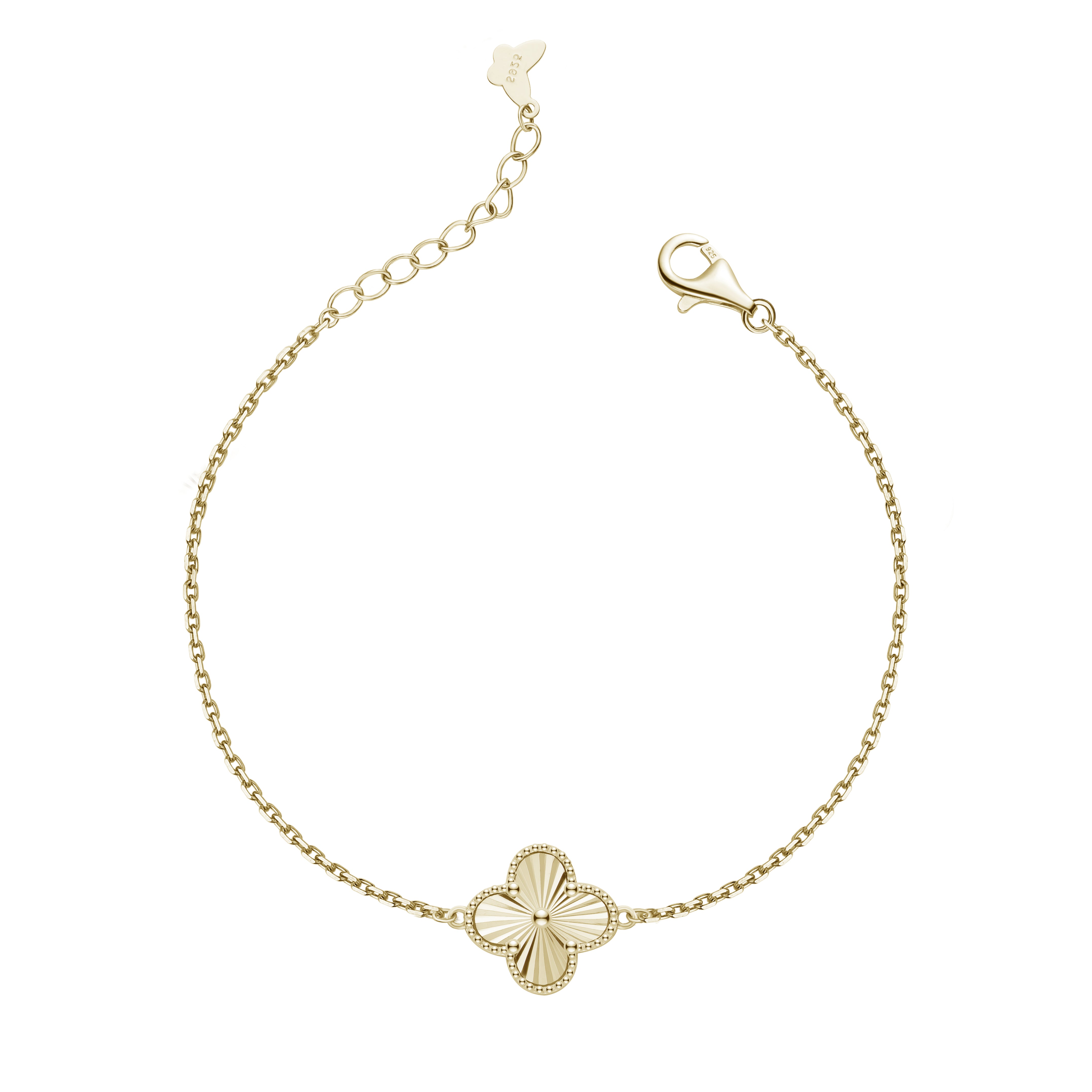 Zartes Yonca Kleeblatt-Armband aus 925 Sterling Silber mit feinem Relief auf filigraner Kette