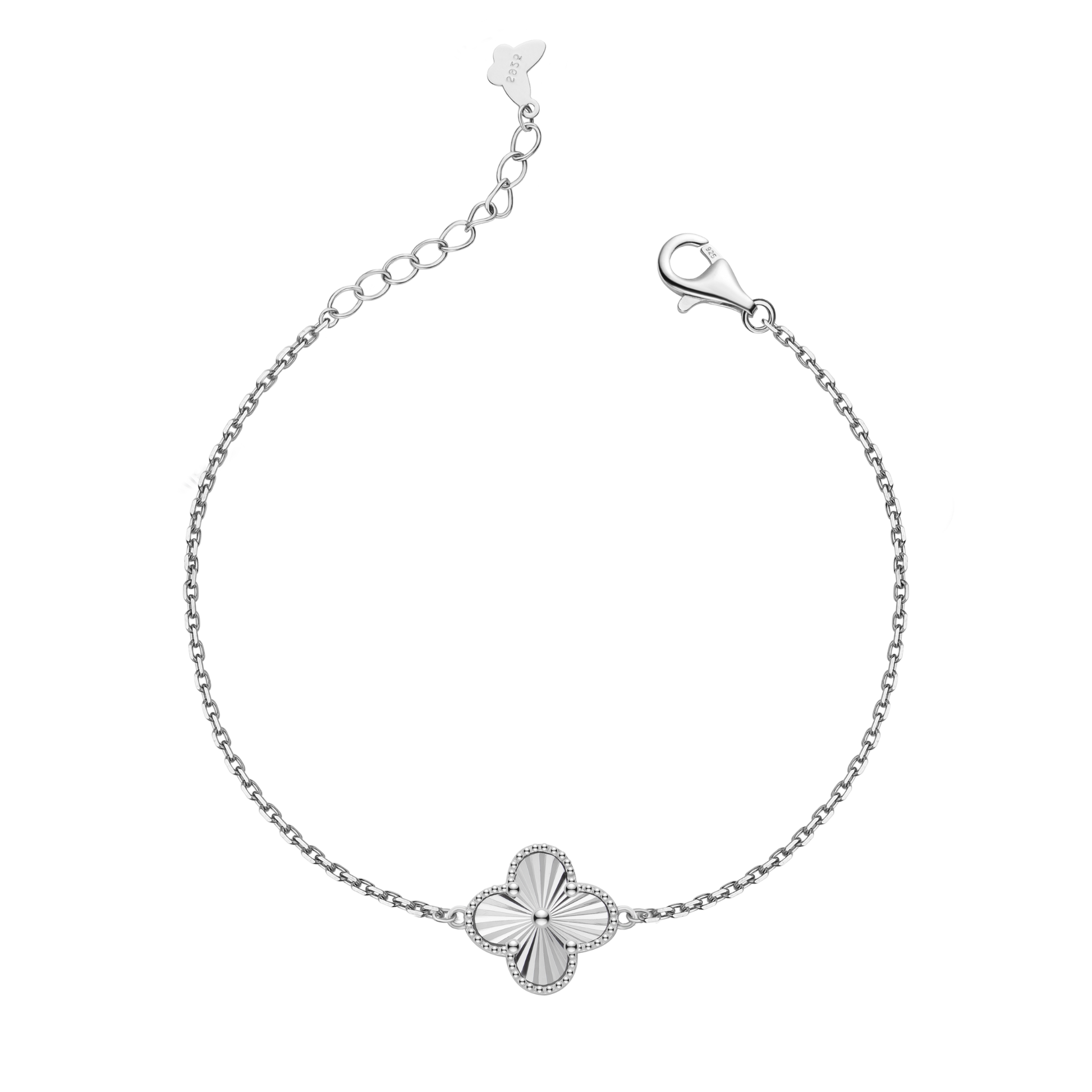 Zartes Yonca Kleeblatt-Armband aus 925 Sterling Silber mit feinem Relief auf filigraner Kette