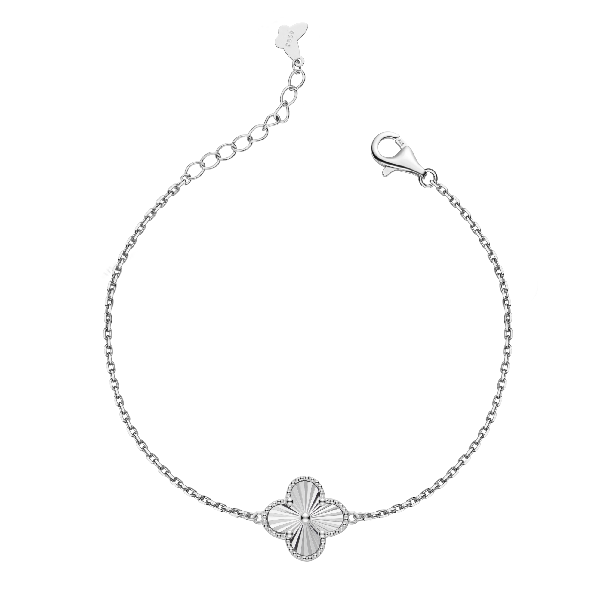 Zartes Yonca Kleeblatt-Armband aus 925 Sterling Silber mit feinem Relief auf filigraner Kette