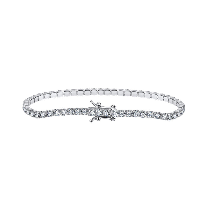 Tennisarmband aus 925 Sterling Silber mit Zirkonia in Krappenfassung, rhodiniert, flexible Glieder, sicherer Kastenschließe