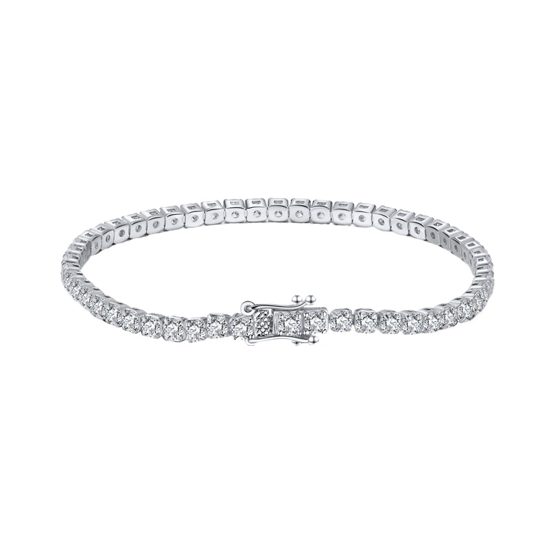 Tennisarmband aus 925 Sterling Silber mit Zirkonia in Krappenfassung, rhodiniert, flexible Glieder, sicherer Kastenschließe