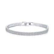 Rhodiniertes Double-Layer Tennisarmband aus 925 Sterling Silber mit zwei Reihen Zirkonia und sicherem Kastenschloss