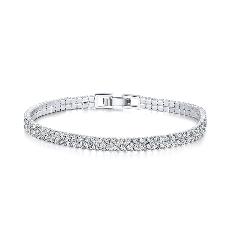 Rhodiniertes Double-Layer Tennisarmband aus 925 Sterling Silber mit zwei Reihen Zirkonia und sicherem Kastenschloss