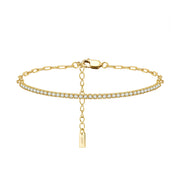 Tennisarmband aus 925 Sterling Silber mit Zirkonia und verstellbarer Gliederkette, wahlweise 14K vergoldet oder rhodiniert.