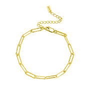 Paperclip Armband mit feinen, länglichen Gliedern aus 925 Sterling Silber, zart strukturiert, minimalistisch und verstellbar