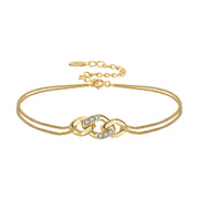 Elegantes Gliederarmband mit Zirkonia aus 925 Sterling Silber, doppelte Kette, in Silber oder 14K vergoldet