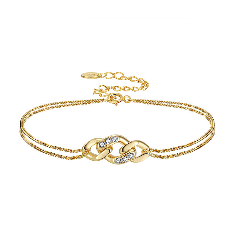 Elegantes Gliederarmband mit Zirkonia aus 925 Sterling Silber, doppelte Kette, in Silber oder 14K vergoldet