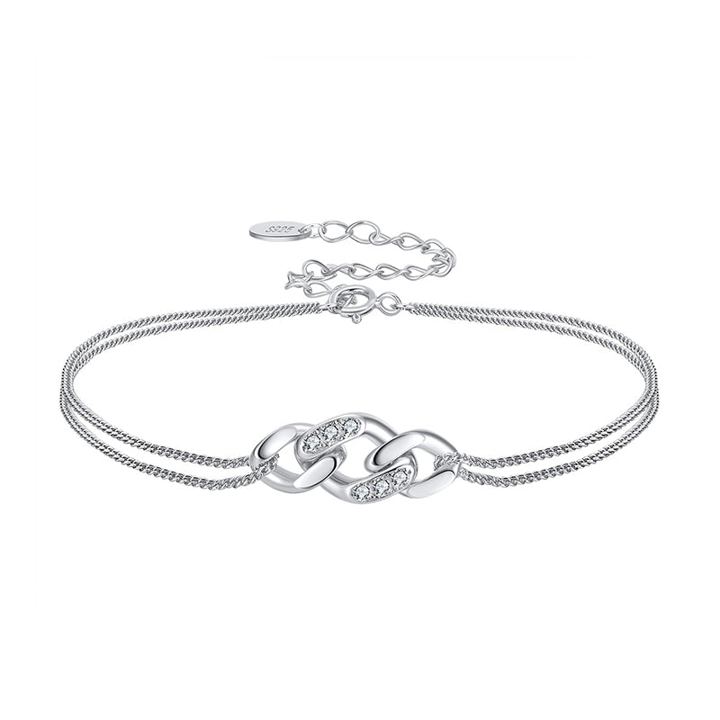 Elegantes Gliederarmband mit Zirkonia aus 925 Sterling Silber, doppelte Kette, in Silber oder 14K vergoldet