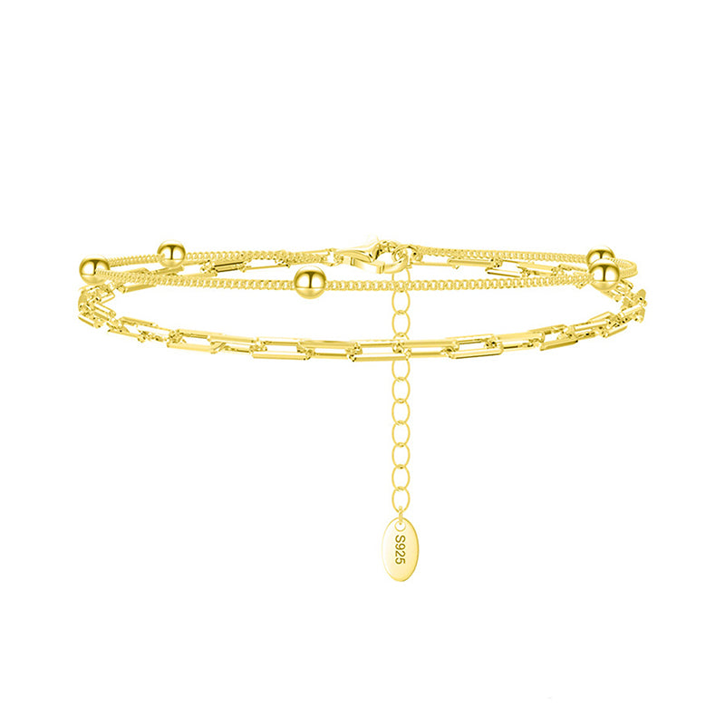Filigranes Mehrreih-Armband aus 925 Sterling Silber mit Kugelakzenten, optional 14K vergoldet, leichtes Design für Layering-Looks.