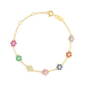 Farbenfrohes Blumen-Armband aus 925 Silber mit kleinen Zirkonia-Blüten, leicht und filigran, ideal für den Alltag und zum Layern.