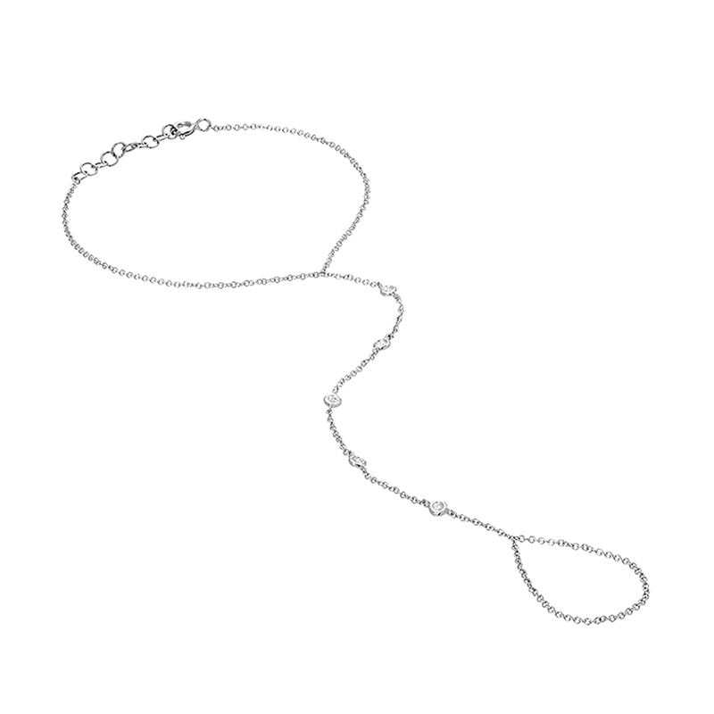 Sahmeran Handkette aus 925 Sterling Silber mit Zirkonia in Zargenfassung, verstellbar mit Karabiner