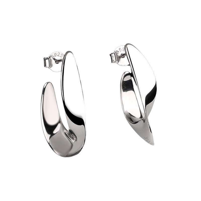 Twirla Ohrhänger aus 925 Sterling Silber, 18K vergoldet oder rhodiniert, mit geschwungener, skulpturaler Form und polierter Oberfläche