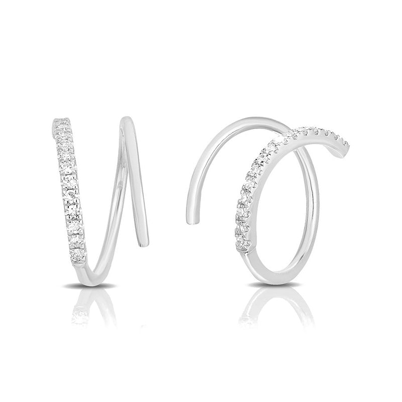 Elegante Doppelreif-Ohrstecker mit Zirkonia in geschwungener Form, aus 925 Sterling Silber, leicht und modern