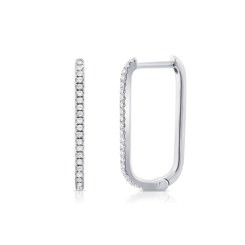 Rechteckige Pavé Kreolen mit feinem Glanz, minimalistisches Design, funkelnde Zirkonia, erhältlich in Silber und Gold