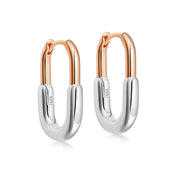 Bicolor Kreolen in Roségold und Silber, U-Form Design, polierte Oberfläche, moderner Stil aus 925 Sterling Silber
