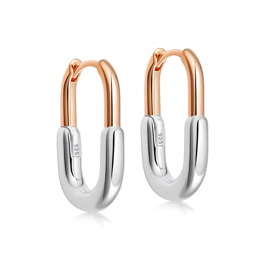 Bicolor Kreolen in Roségold und Silber, U-Form Design, polierte Oberfläche, moderner Stil aus 925 Sterling Silber
