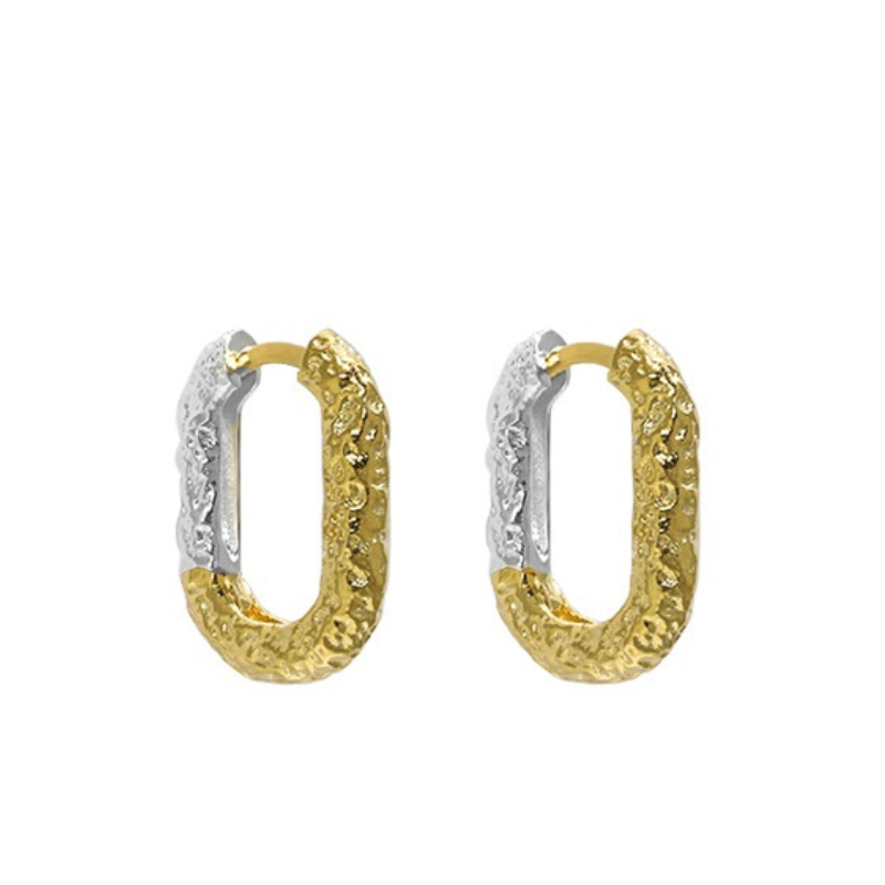 Bicolor Kreolen mit gehämmerter Oberfläche in Gold und Silber, U-Form, 925 Sterling Silber, moderner Look