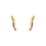 Bunt funkelndes Ohrpiercing aus 925 Silber mit Zirkonia in Regenbogenfarben, zarte gebogene Form, eleganter Ohrschmuck.