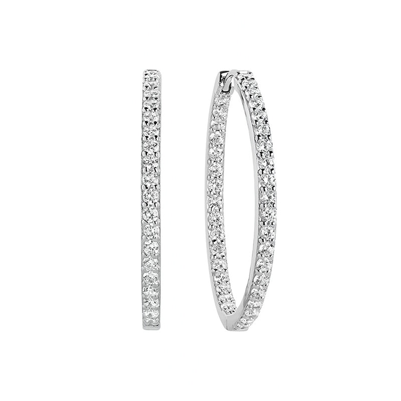 Kreolen mit Zirkonia-Pavé, rechteckiges Profil und Klappverschluss – 925 Sterling Silber, in Silber und Gold