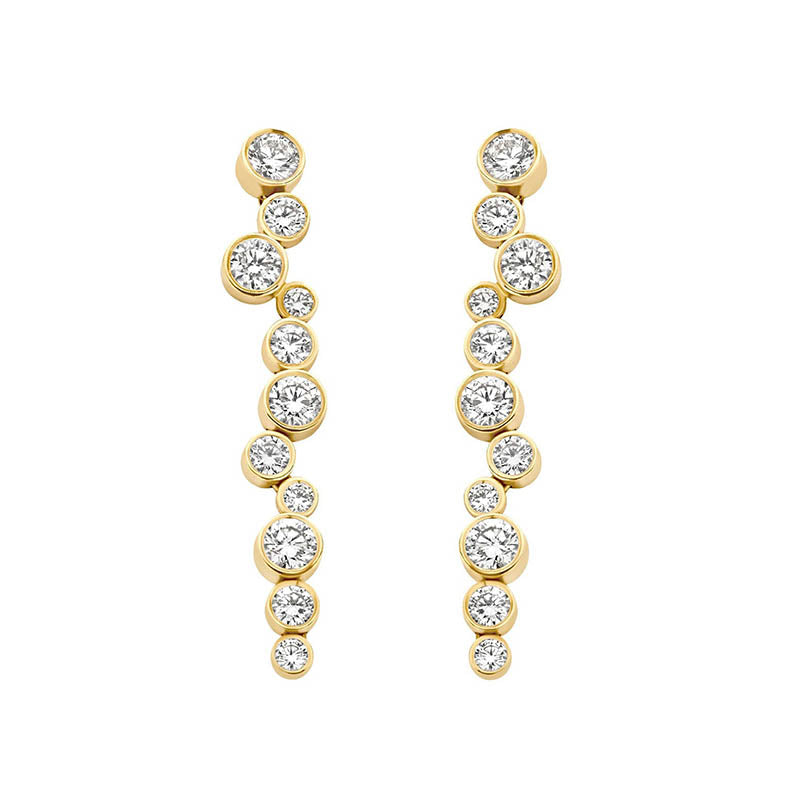 Sphären Ohrhänger aus 925 Sterling Silber mit Zirkonia in abgestufter Anordnung, 18K vergoldet oder rhodiniert.