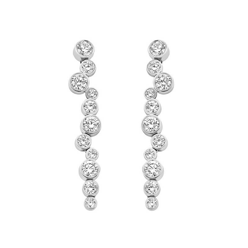 Sphären Ohrhänger aus 925 Sterling Silber mit Zirkonia in abgestufter Anordnung, 18K vergoldet oder rhodiniert.