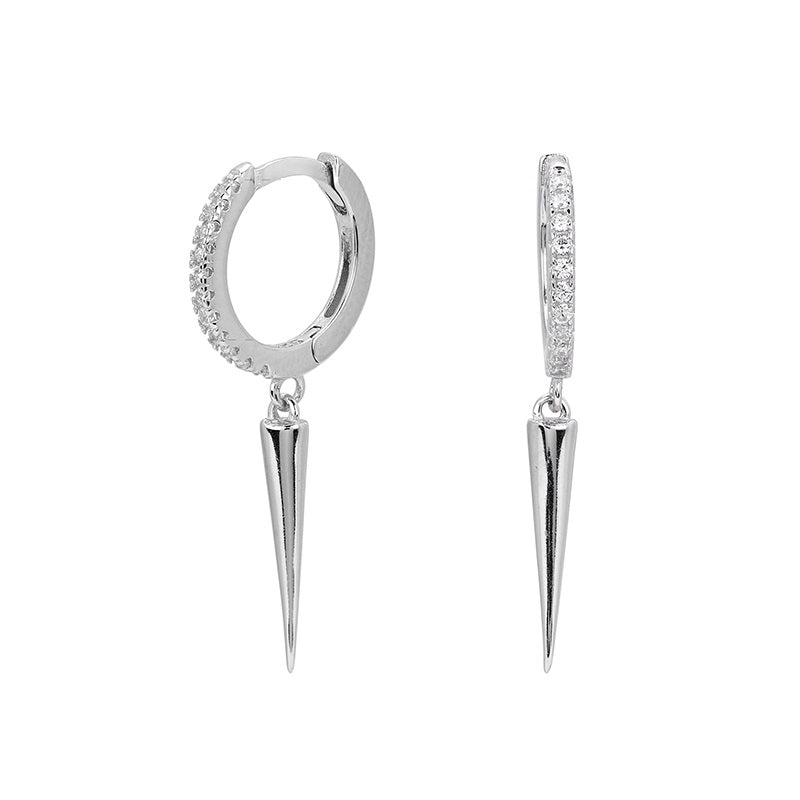Viper Ohrhänger aus 925 Sterling Silber mit Zirkonia und spitzem Anhänger, 18K vergoldet oder rhodiniert.