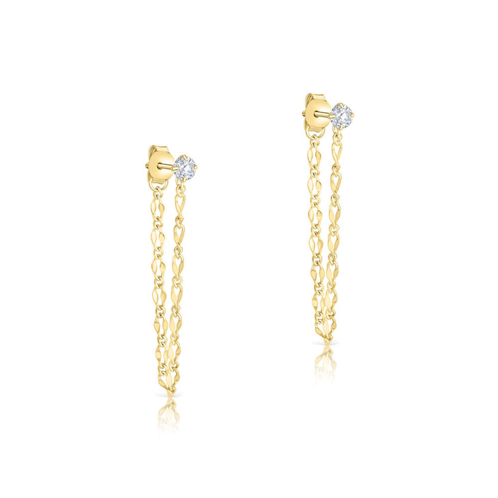 Elegante Ohrhänger mit Zirkonia und doppelter Kette aus 925 Sterling Silber, bewegliches Stecker-Design, minimalistisch