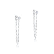 Elegante Ohrhänger mit Zirkonia und doppelter Kette aus 925 Sterling Silber, bewegliches Stecker-Design, minimalistisch