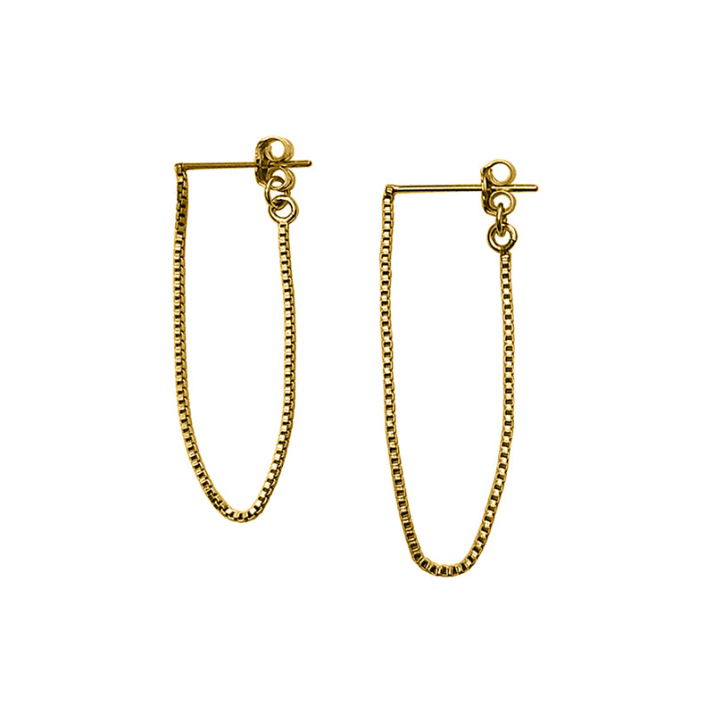 Minimalistische Ohrhänger mit feiner Kette aus 925 Sterling Silber, Stecker-Design mit ovalem Schwung, elegant und beweglich