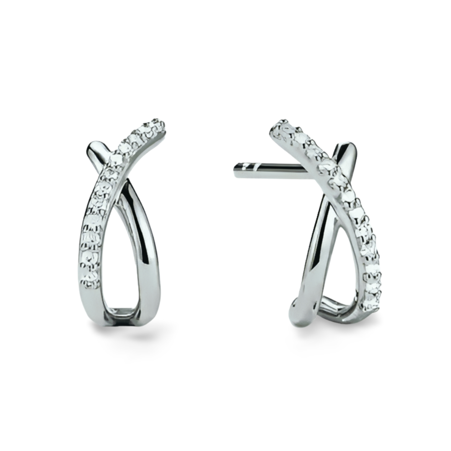 Elegante X-Ohrstecker mit Zirkonia-Reihe aus 925 Sterling Silber, modern, dezent, für Alltag und Abend