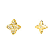 Asymmetrische Blüten-Ohrstecker aus 925 Sterling Silber, ein Stecker mit Zirkonia-Pavé, einer glatt mit Solitär, elegant