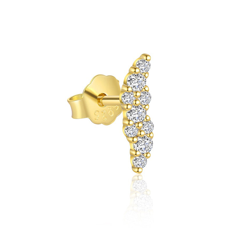 Elegantes Ohrpiercing mit gebogener Zirkonia-Reihe aus 925 Sterling Silber, feiner Stecker, dezentes Climber-Design
