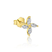 Filigranes Ohrpiercing aus 925 Sterling Silber, vier Marquise-Zirkonia in Blütenoptik, dezentes Single für Ear-Stacking