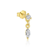 Zartes Ohrpiercing aus 925 Sterling Silber mit rundem Solitär und beweglichem Marquise-Zirkonia als Drop, filigranes Design