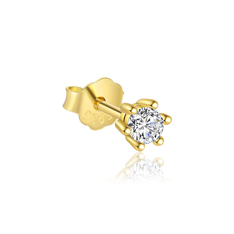 Ohrpiercing mit rundem Zirkonia in Krappenfassung, polierte Oberfläche aus 925 Sterling Silber, eleganter Stecker