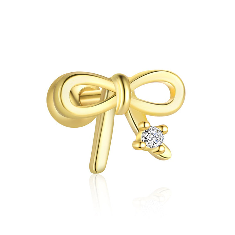 Schleifen-Ohrpiercing aus 925 Sterling Silber mit kleinem Zirkonia, filigranes feminines Design für dezente Ear-Stacks