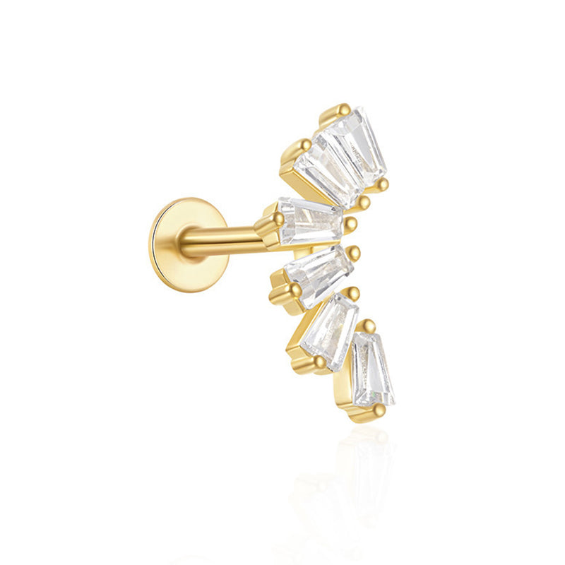 Ohrpiercing mit fächerförmig angeordneten Baguette-Zirkonia in Krappenfassung, poliertes 925 Sterling Silber, zarter Stecker