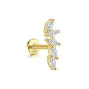 Zartes Ohrpiercing mit fünf Navette-Zirkonia in geschwungener Kurve, polierte Krappenfassung aus 925 Sterling Silber, eleganter Stecker