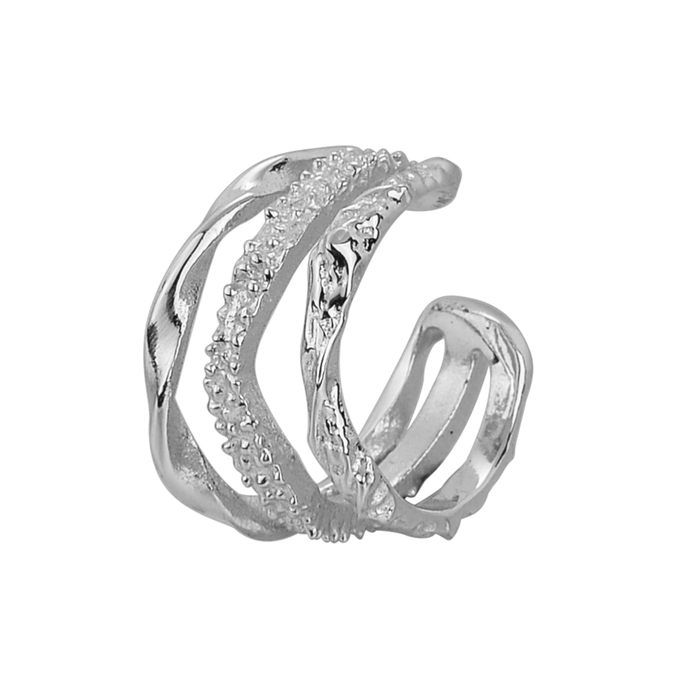 Ear Cuff mit dreifacher, organischer Linienführung und strukturierter Oberfläche, poliert, 925 Sterling Silber, varianten in Silber und Gold