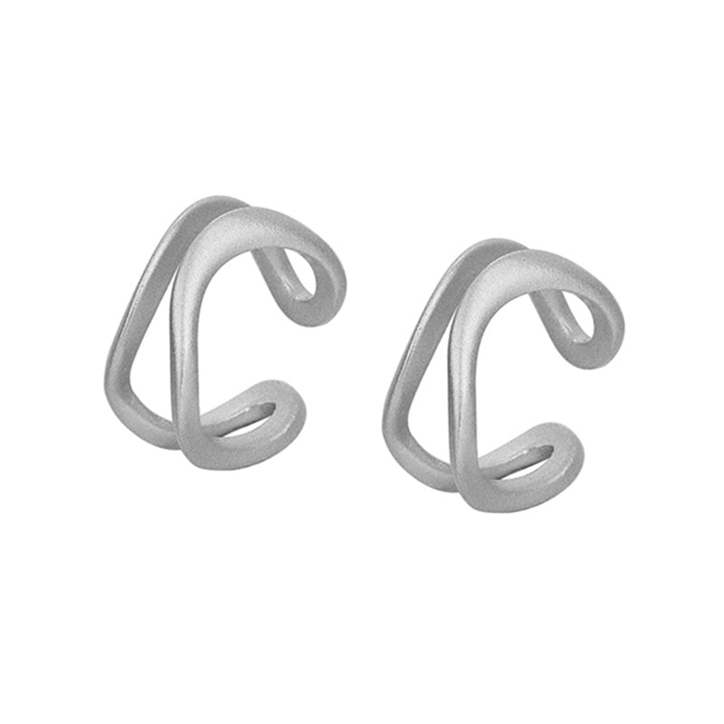 Matte Ear Cuff Ohrklemme aus 925 Sterling Silber mit weichen Kurven, doppellinige Form, modern und minimal