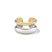 Bicolor Ear Cuff aus 925 Sterling Silber, doppelte gewölbte Linie, polierte Oberfläche, moderner Minimal-Look