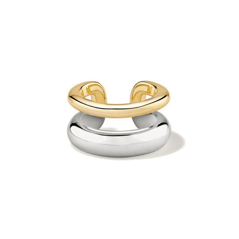 Bicolor Ear Cuff aus 925 Sterling Silber, doppelte gewölbte Linie, polierte Oberfläche, moderner Minimal-Look