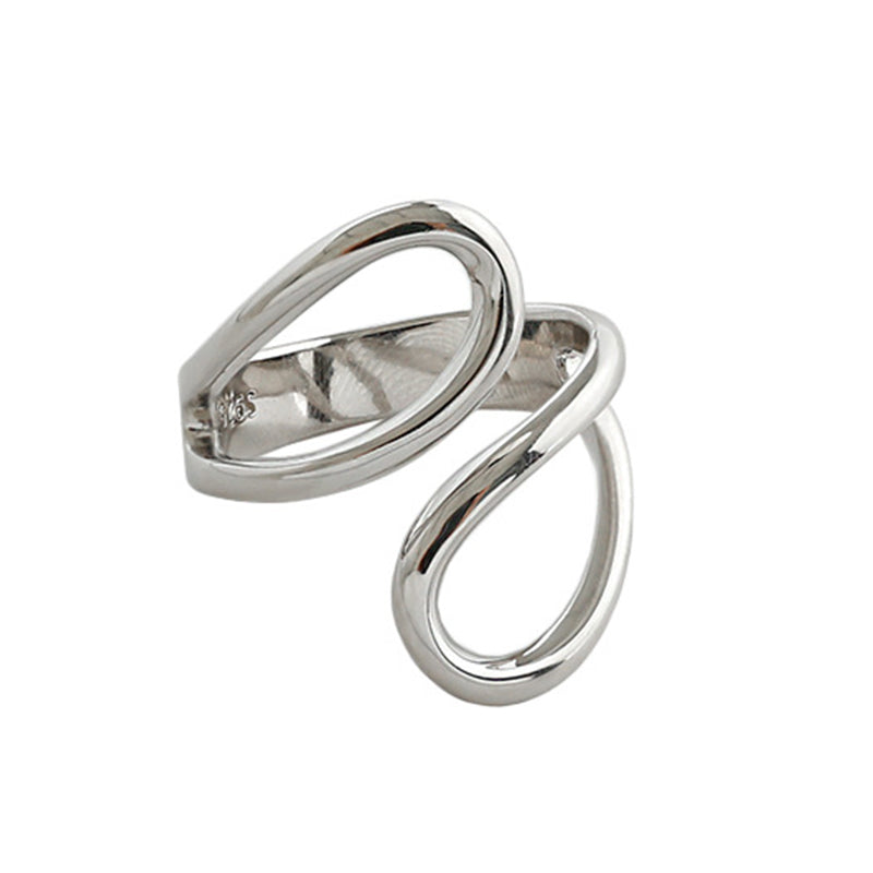 Offener Ring mit fließender Doppellinie aus 925 Sterling Silber, poliert, modernes minimalistisches Design