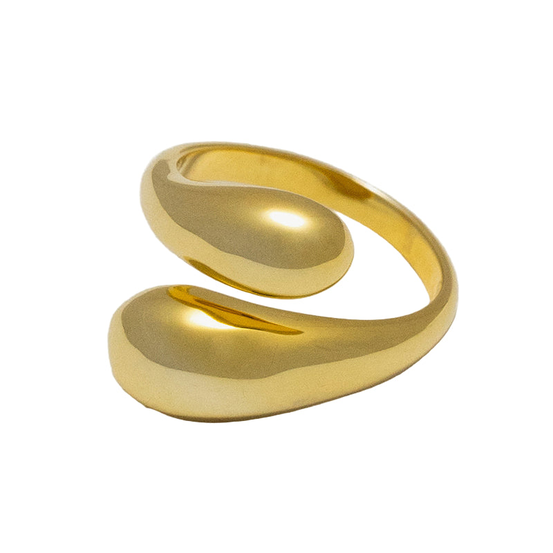 Offener Tropfenring aus 925 Sterling Silber, poliert und verstellbar, modernes skulpturales Design in Gold und Silber